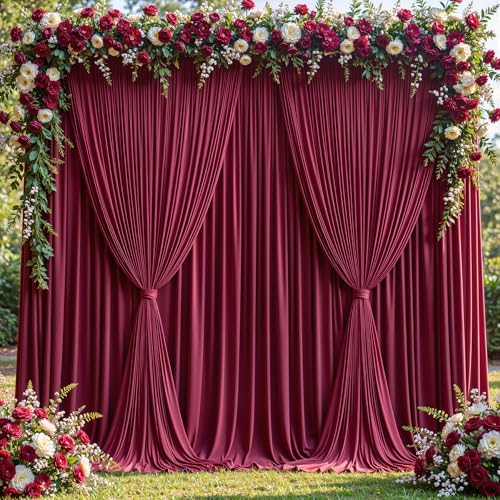 20x10ft Burgundy Backdrop Curtain Panels for Parties - Wrinkle Free Polyester Photo Curtain Backdrop Wedding Back Drop Fabric Drapes for Party Decorations Background for Photography by WishCare