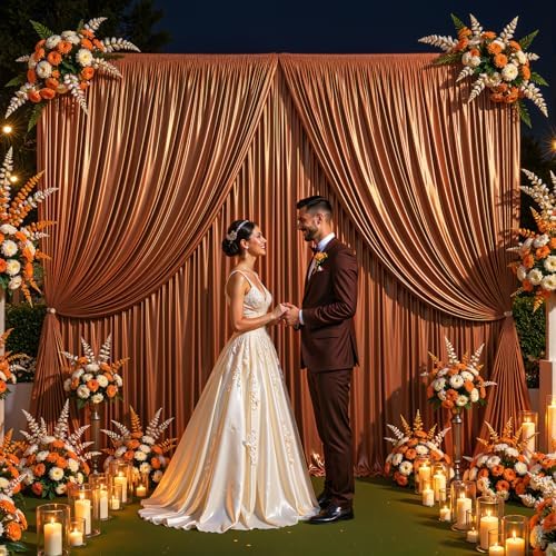 Terracotta Satin Backdrop Curtains 2 Panels - Glitter Photo Drapes for Baby Shower, 10x10FT Shimmer Back Drop Cloth, Wrinkle Free for Birthday Party Prom Wedding Stage Background - Image 7