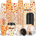 Jingmore 48 Sets 16oz Disposable Paper Coffee Cups with Lids Sleeves Straws Holiday Paper Drinking Cups Bulk for Hot Cold Beverages Home Business Cafe Birthday Party Supplies (Fall) by Jingmore