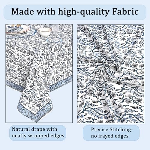 Ridhi Baby Blue Hand Block Print Cotton Tablecloth 90 x 60 Inch Rectangle - Image 6