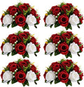 Sziqiqi Fake Flowers for Wedding Centerpiece, Silk Kissing Ball, Red, 6Pcs by SZIQIQI