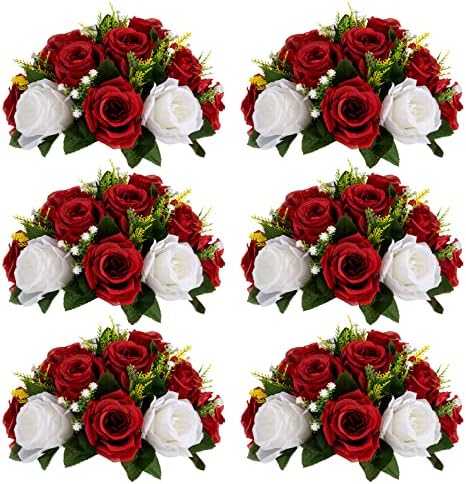 Sziqiqi Fake Flowers for Wedding Centerpiece, Silk Kissing Ball, Red, 6Pcs by SZIQIQI