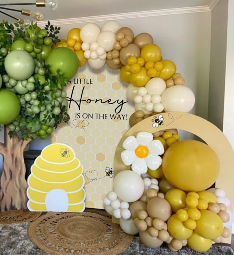 Set of 2 Arch Backdrop Cover A Little Honey is on The Way Baby Shower 2PCS Spandex Arch Stand Covers Bee Theme Birthday Party Decorations (6ft & 5ft,Yellow) - Image 6