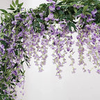 3Pcs 7.2Ft/Piece Artificial Flowers Wisteria Garland Artificial Wisteria Vine Hanging Flower Greenery Garland for Home Garden Outdoor Wedding Arch Floral Decor (Purple) - Image 2