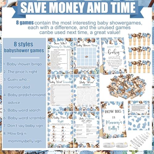 Funnymoom 426 Pcs Cowboy Baby Shower Games, 8 Games Bingo Word Scramble - Image 4