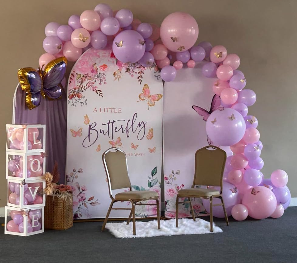 Purple Butterfly Kisses Arch Backdrop Cover Double-Sided Arch Frame Stretchy Cover for Pink Butterfly Birthday Party Girls Baby Shower Decorations (3.3X6.5ft,G-3341) - Image 4