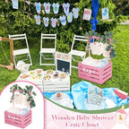 Barydat Wooden Baby Shower Crate Basket with Handle, Pink - Image 6