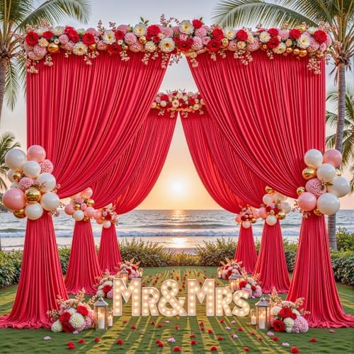 40ftx10ft Wrinkle Free Red Backdrop Curtain - 10 Feet Photography Backdrop Drapes, Silky Polyester Back Drop Cloth for Wedding Baby Shower Balloon Arch Background - Image 3