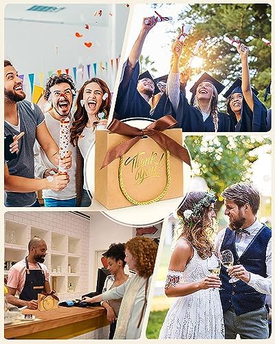 EQOREIIN Small Gift Bags, 100 Pack 4.5x1.8x3.9 Inches Kraft Paper Mini Thank You Bags with Bow Ribbon, Small Candy Party Favors Bag Bulk for Birthday Wedding Baby Shower (Brown) - Image 6