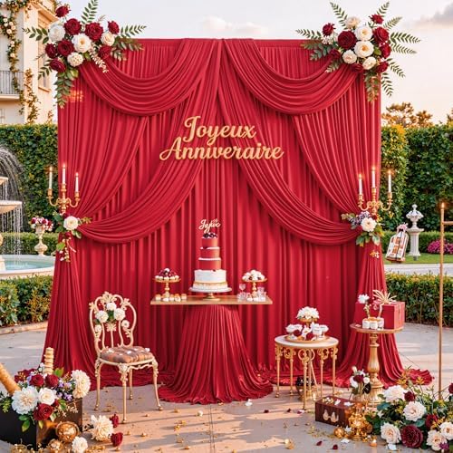 10 ft x 20 ft Wrinkle Free Red Backdrop Curtain for Parties, Polyester Photography Backdrop Drapes for Birthday Party Baby Shower, Thick Background Curtain for Backdrop Stand, 4 Panels 5 ft x 10 ft - Image 2