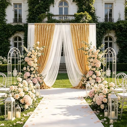 Gold Glitter Sequin Backdrop Curtains 8ftx10ft Photo Drapes - Image 4