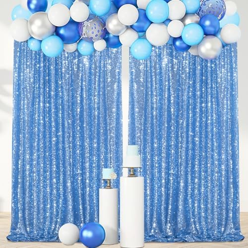 Baby Blue Glitter Sequin Backdrop Curtains 2 Pcs 5FTx10FT Baby Shower Party Backdrop for Boy Gorgeous Photography Fabric Drapes - Image 5