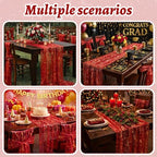 Shihanee 12 Pcs Red Gold Gauze Table Runners Sheer Cheesecloth Runner - Image 6