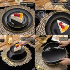 WDF 150PCS Black Plastic Plates - Black and Gold Plates Disposable - 25 Guest Disposable Dinnerware Sets for Party/Wedding/Halloween - Image 5