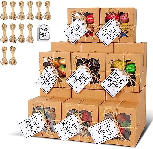 KPOSIYA 120pcs Small Cookie Boxes with Window, 4x4x2.5 Brown Bakery Box by KPOSIYA