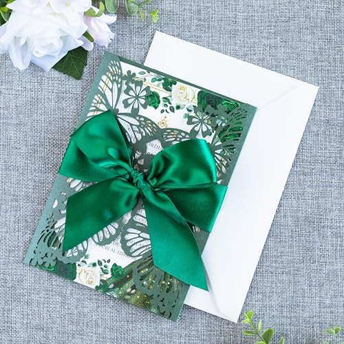 20 PCS 5.12x7.2 Butterfly Personalized Quinceanera Invitation, Customized XV Anos Laser Cut Invitation Cards with Envelopes (Emerald Green Personalized) - Image 5