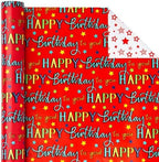 WRAPAHOLIC Jumbo Reversible Birthday Wrapping Paper - 30 Inch x 100 Feet Jumbo Roll - Red Happy Bday to you Lettering and Stars Design for Birthday, Baby Shower - Image 3