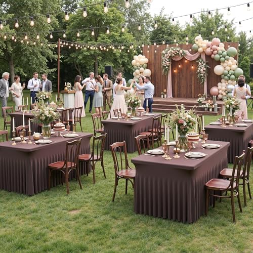 2 Pack Brown Spandex Table Clothes for 8 Foot Rectangle Tables, Wrinkle Free Fitted Table Cover 8ft Stretch Tablecloths Desk Skirt for Parties Weddings Birthday Banquet Baby Shower - Image 7