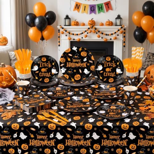 Funnymoom 218 Pcs Halloween Party Decorations Black Orange Plate Serves 24 - Image 4