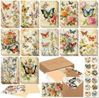 Motiskyy 72 Pack Vinatge Butterfly Greeting Cards Bulk with 72 Pcs Retro Rustic Farmhouse Envelopes 72 Pcs Stickers, 4 x 6 Inch Vinatge Blank Inside Postcards Bulk for Baby Shower DIY Card Paper Gift by Motiskyy