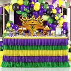 Mardi Gras Party Table Skirt Yellow Green Purple Table Skirts Mardi Gras Decorations for Carnival Masquerade Parade Party 9ft - Image 2