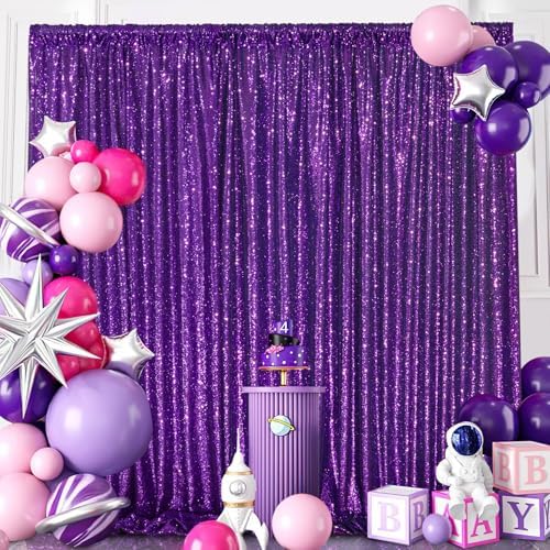 Purple Sequin Backdrop 2 Pcs 5FTx10FT Wedding Glitter Curtain Backdrop Arch Fabric Drapes for Baby Shower Birthday Party Decoration by SoarDream