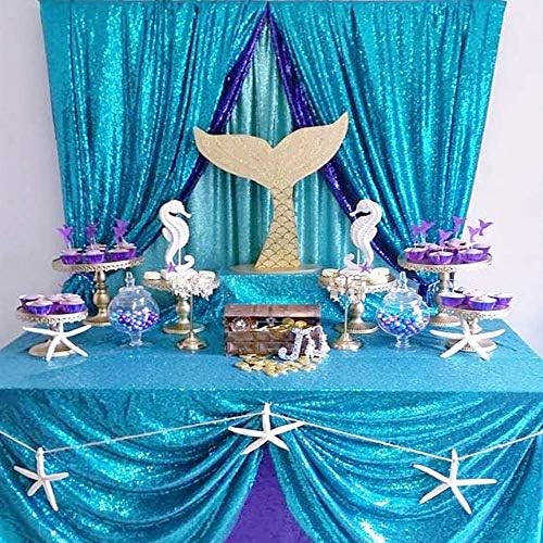 QueenDream Aqua Blue Tablecloth 90 x 132 Inch Sequin Tablecloth for Party Decorations Glitter Tablecloth for Bridal Baby Shower Wedding - Image 5