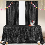 Poise3EHome Black Sequin Tablecloth 60×120 Inch Rectangle Sparkly Fabric Table Cloth for Birthday Wedding Halloween Party Holiday Baby Shower Decoration - Image 2