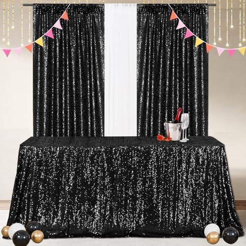 Poise3EHome Black Sequin Tablecloth 60×120 Inch Rectangle Sparkly Fabric Table Cloth for Birthday Wedding Halloween Party Holiday Baby Shower Decoration - Image 2