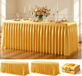 Gold Polyester Table Cloths for Rectangle 8 Foot Tables, 2 Pack Wrinkle Free Tablecloths Stretchy Banquet Ruffle Fitted Table Cover Desk Skirt for Parties Wedding Birthday Baby Shower by Unknown