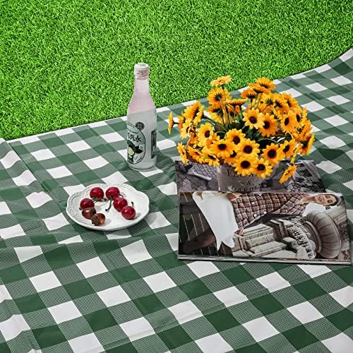 Kesfey 12 Packs Green and White Checkered Tablecloths Party Picnic Disposable Table Covers 54 × 108 Inches Splashproof Plastic Checkered Gingham Tablecover for Outdoor Dinners Party Retro Celebrations - Image 4