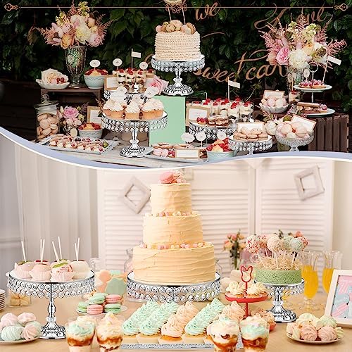 12-Piece Silver Cake Stand Set, Vintage Cake Stand with Crystal Edge and Cupcake Display Tray, Dessert Table Display Set for Wedding, Party, Baby Shower, Anniversary Celebration - Image 6