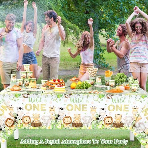 Funnymoom 452 Pcs Wild One Birthday Party Decorations for 50, Safari Jungle Wild One Paper Plates Napkins Cups Tablecloth Cutlery Straws for Boys Kids Woodland Themed First Birthday Party Supplies - Image 4