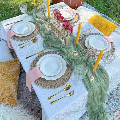 12 Pack Sage Green Cheesecloth Table Runner 10Ft 23 x 120 Inch - Image 7