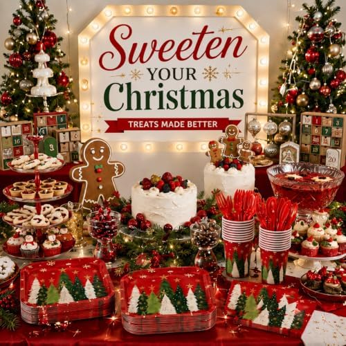 350 Pcs Star Christmas Tree Red, Green Paper Plates and Napkins Set - Image 5