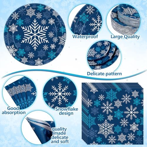 Funnymoom 452 Pcs Dark Blue Winter Snowflake Party Supply 50, Plate Cup set - Image 3