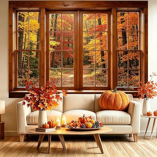 Fall Wooden Window Backdrop, Autumn Forest Scenery Background, 9x6FT - Image 3