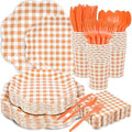 400 Pcs Fall Gingham Party Supplies for 50 Guests Orange and White Scalloped Paper Plates Napkin Cup & Cutlery Disposable Checkered Dinner Party Set for Thanksgiving, Halloween, Fall Wedding, Birthday by Unknown