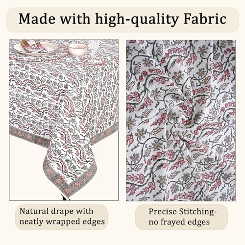 Ridhi Coral Pink Hand Block Print Cotton Tablecloth 108x70 Inch Rectangle - Image 6