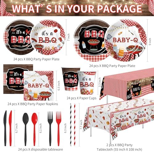 Baby Q Baby Shower Decorations, Red Gingham BBQ Baby Shower Supplies - Image 2