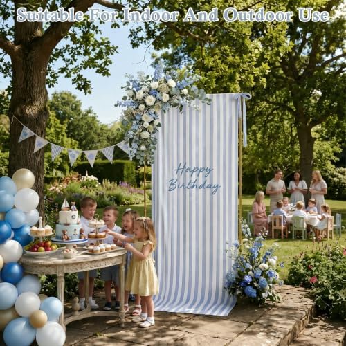 Striped Happy Birthday Sign Stand with Linen Ribbon, Blue - Image 3