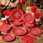 Funnymoom 400 Pcs Western Cowboy Party Supplies for 50 Guests Red Bandana Western Paper Plates and Napkins Knives Spoon Fork Cup Disposable Paisley Farm Dinner Party Set for Baby Shower Birthday - Image 4