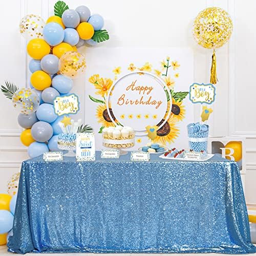 Baby Blue Sequin Tablecloth 90x156 Inch Glitter Table Cover Seamless Fabric - Image 3