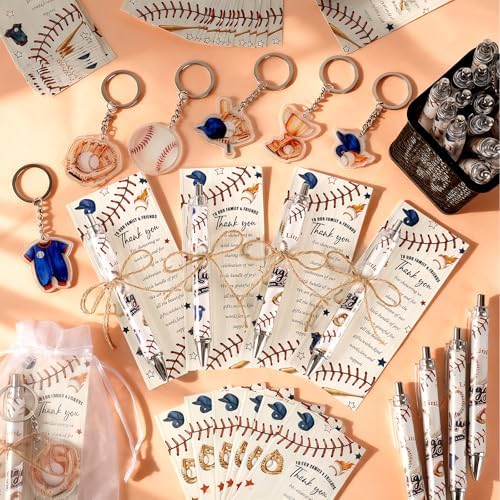 145 Pieces Baseball Baby Shower Favors for Guest Little Slugger is on Way Ballpoint Pens Keychains Gifts for Boys Bulk Retractable Baby Shower Pens Gender Reveal Thank You Cards Souvenir Party Favors - Image 4