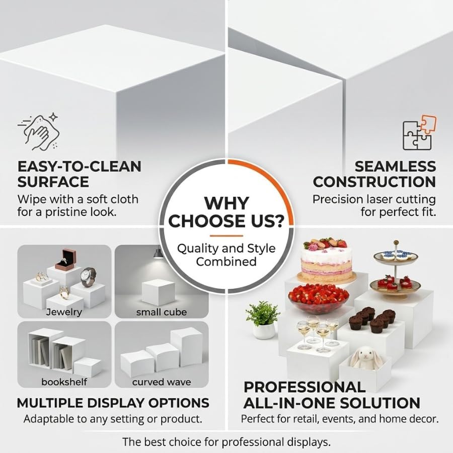 Fushiton 6 PCS Nesting Buffet Risers Set, 5/6/7/8/9/10 in Stackable White Display Stands for Food, Desserts, Jewellery and Collectibles, Versatile Table Riser for Catering, Parties and Retail Displays - Image 3