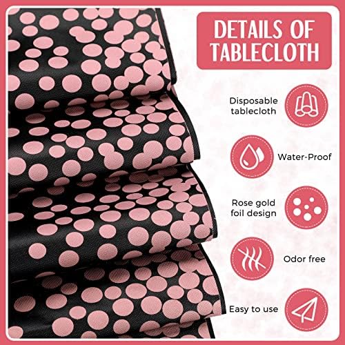 Tudomro 16 Pack Black and Rose Gold Plastic Tablecloths Satin Runner Set - Image 3
