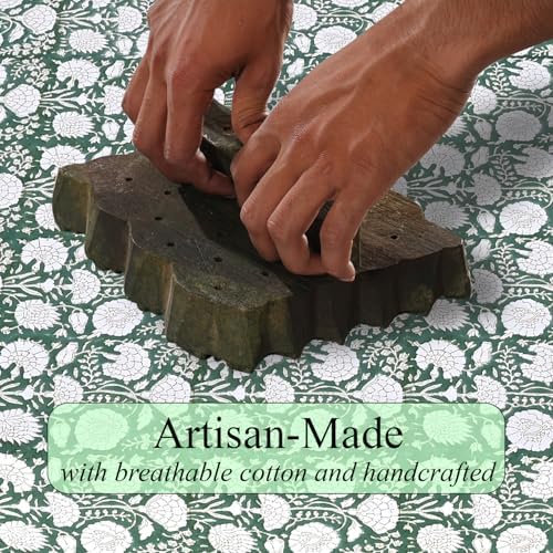 Ridhi -Turquoise Moss Green Cotton Tablecloth, Handblock Print Floral Table Cloth for Kitchen Dining Linen I Thanksgiving, Christmas, Wedding, Fall Décor 4 Seater 60x60 Inches Square - Image 4