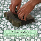 Ridhi Turquoise Moss Green Hand Block Print Cotton Tablecloth 120 x 60 Inch - Image 4