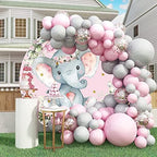 7.2x7.2ft Elephant Baby Shower Round Backdrop Watercolor Pink Floral Photography Background Circle Backdrop Cover Girls Birthday Newborn Gender Reveal Party Decoration Banner Photo Booth Props - Image 2