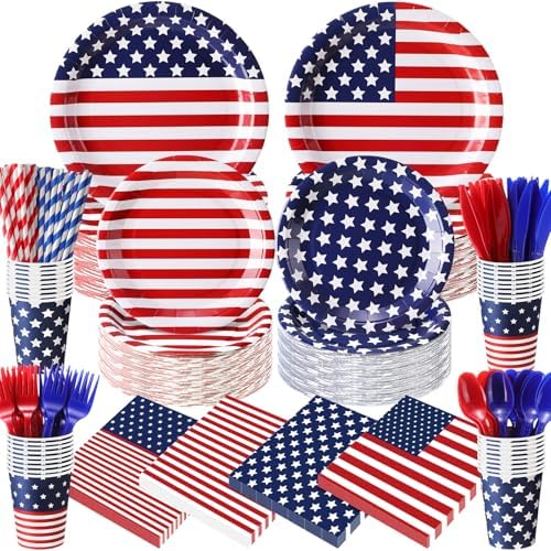 450 Pcs Tableware Set, Serve 50, Red Blue White, Usa Flag by Unknown